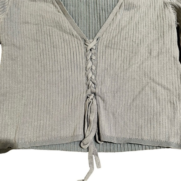 ASOS Sweater Lace Up Front Ribbed in Blue Size 4 - Picture 2 of 4